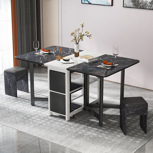 Epson small apartment multifunctional folding table retractable household rectangular sideboard dining table folding dining table combination white marble 1.4m single table