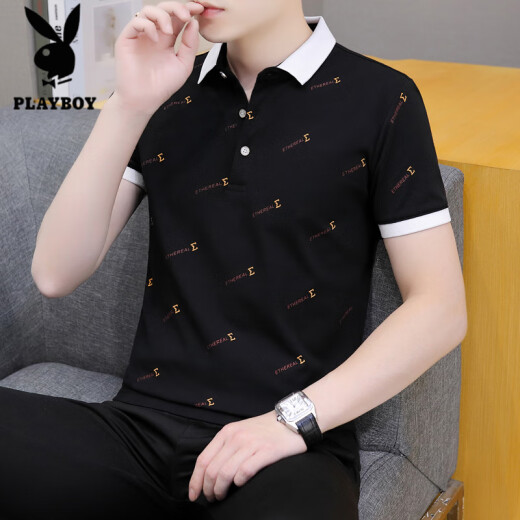 Playboy (Playboy) Polo de solapa de manga corta para hombres Summer Camiseta de altura de altura de altura de alta manga de altura a media manga de altura.