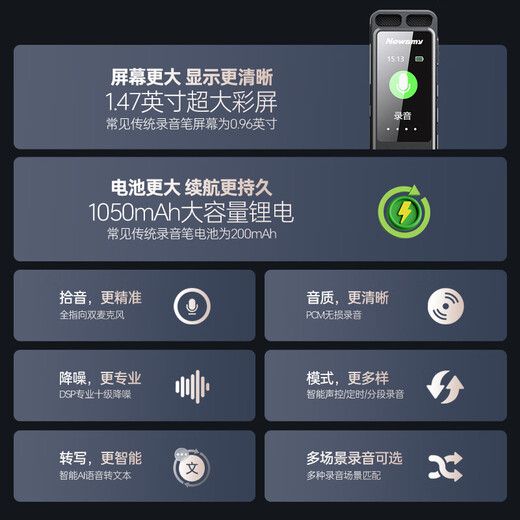Newman W10 recorder 128G text converter, ultra-long standby life training, small portable portable meeting record, professional noise reduction recorder that can be connected to mobile devices