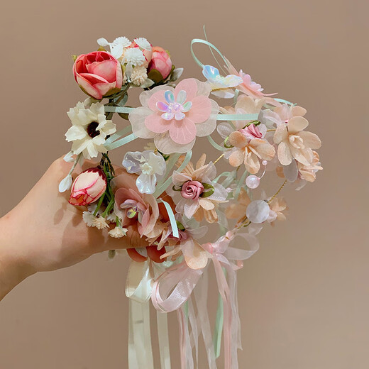 Muyu Fairy Garland Headband Children's Flower Ribbon Accessories Girls Hair Accessories Non-Slip No Hair Damage Headband Little Girls Garland Pink Flower Crown One Pack