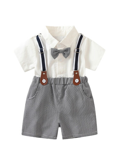 Xin Yueqing one-year-old dress children's clothing children's bow tie shirt overalls suit boys campus Children's Day performance park clothing B1905 top + pants + bow tie + suspenders 73 73CM