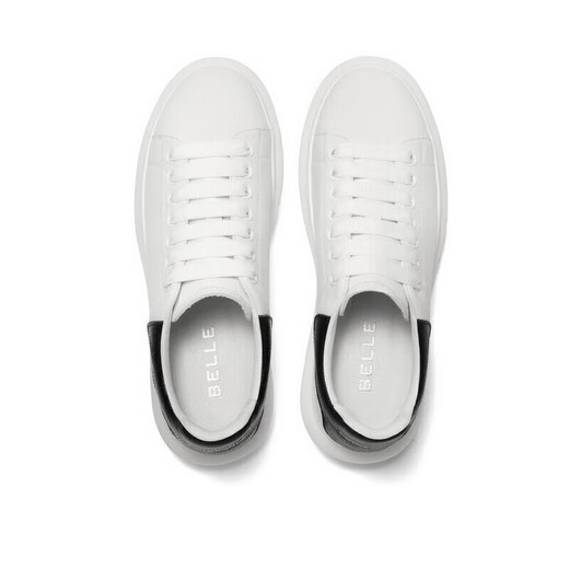 Belle Contrast Color White Shoes Men's Autumn Cowhide Comfortable Thick-soled Casual Sneakers A1160CM3 Black Tail 42