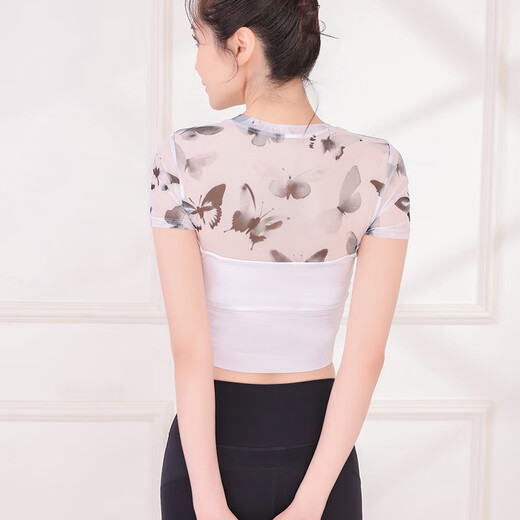 Sporn yoga clothes for women 2025 new short-sleeved suit, high-end, fairy-like and beautiful professional Pilates fitness sports top 25505 ink butterfly top (with chest pad) M (85-100Jin Jin equals 0.5kg)