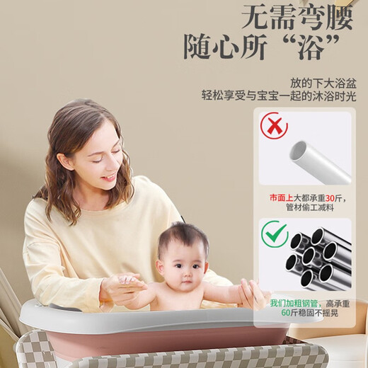 敬邦尿布台婴儿护理台宝宝床上换尿布洗澡一体新生儿抚触多功能可折叠 樱落粉-PRO组合三横梁骨架一键