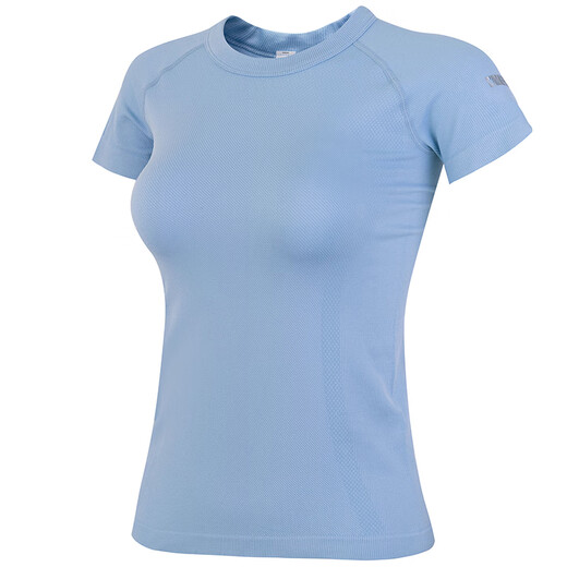 LULUUVTTOH summer seamless sports yoga clothing tops women's short-sleeved quick-drying running t-shirt breathable Pilates training fitness clothing light blue S