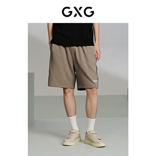 GXG men's textured casual shorts 24 summer khaki 170/M
