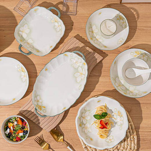 Persson ceramic tableware bowls and plates set home underglaze color bowls, plates, chopsticks and tableware set housewarming gift gold leaf 28-piece set