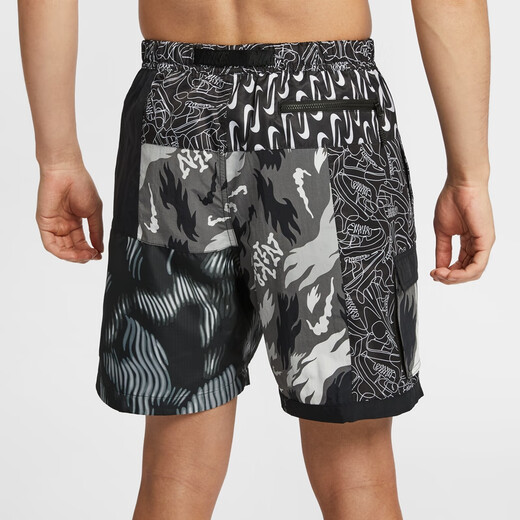 耐克男子沙滩短裤拼接舒适拉链口袋运动裤NIKE SWIM FZ7373 034黑/白/浅烟灰/黑 S