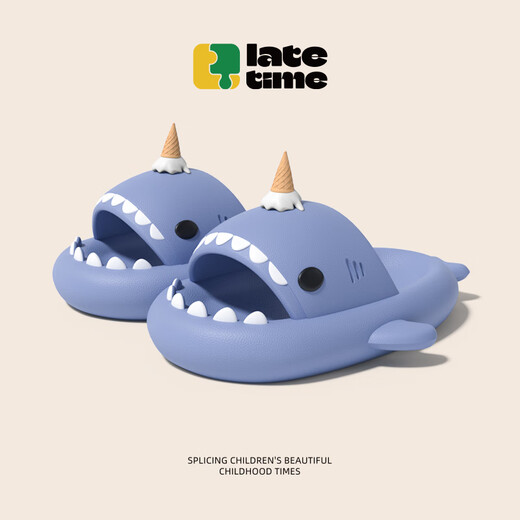 LATE TIME Ice Cream Shark Children's Slippers for Boys and Girls Summer Indoor Home Soft Sole Anti-Slip Bath Baby Slippers Festive Red 200mm 200 Suitable for feet about 19cm long