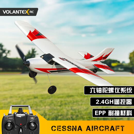 VOLANTEXRC Cessna Dreikanal-Fernsteuerungsflugzeug Starrflügel-Modellschulflugzeug Segelflugzeug Schaumflugzeug Einstiegsserie für Anfänger 15 Minuten Akkulaufzeit Cessna 180 mAh RTF Komplettversion offizieller Standard (zwei Batterien)