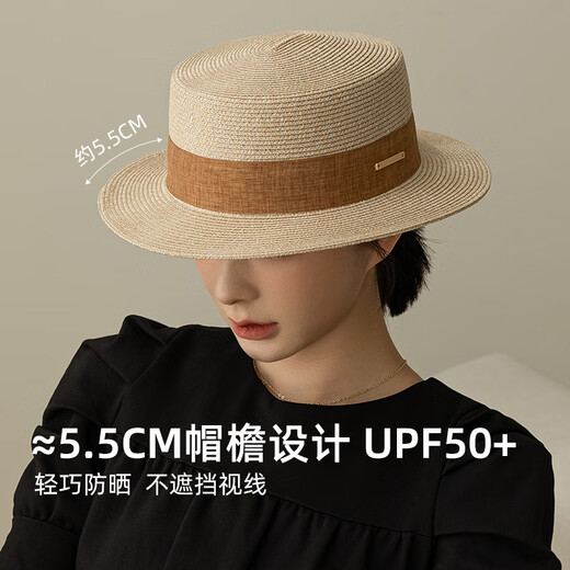 FANCET flat top straw hat women spring and summer light luxury elegant sun hat beach vacation beach sun hat Japanese straw woven hat
