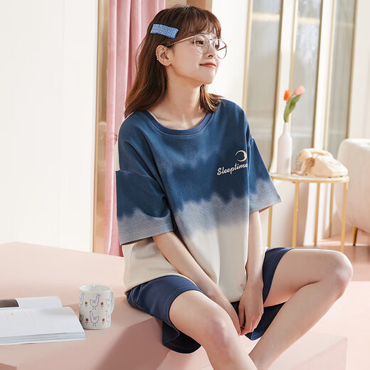 xcfreht带胸垫睡衣女2024年新款夏季棉短袖短裤网红风可外穿家居服套装 qgl-6627 M  -带胸垫款
