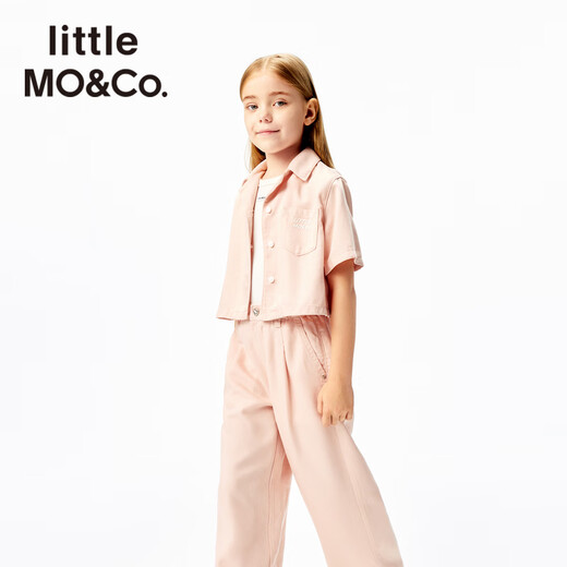 Little MO&Co.little moco children's clothing 25 summer new style girls' Lyocell denim sweet and cool short-sleeved shirt gray pink 140 140/68