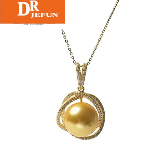 DRJEFUN 925 silver natural freshwater pearl powder pendant freshwater pearl necklace clavicle chain for mother-in-law gold beads gold holder 12-13mm