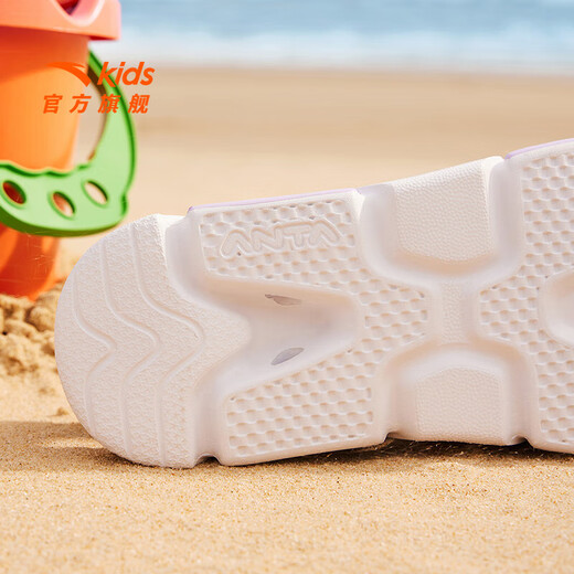 ANTA (ANTA) children's sandals, men's and women's shoes, 2026 spring new spring Velcro children's open-toe Lingbo arch beach shoes, girls black/clear water powder/ANTA white-9 36