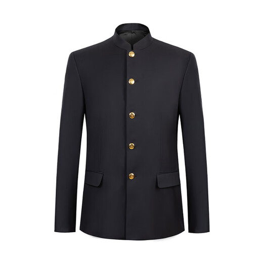 Qipai Chinese tunic woolen suit men's 2025 autumn new style middle-aged men's Chinese stand-up collar business suit dress Tibetan blue Chinese stand-up collar 175B B48 (175/96B)