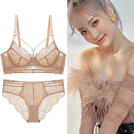Victoria's Secret Butterfly Lace Sexy Bra Set Ultra-thin Big Breast Revealing Small Breast Size Gathering Secondary Breasts Anti-Sagging Bra Lotus Pink 75B/34 One Size