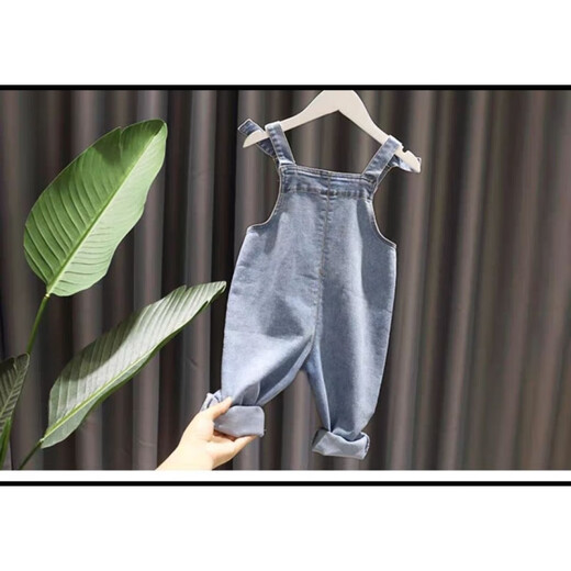 Liu Chaobu girls' suit new internet celebrity baby girl trousers little girl's shirt two-piece set Little Bear single piece blue overalls 120 cm