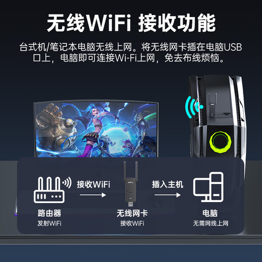 PLERY U160 USB wireless network card WiFi6 smart drive-free AX300 wireless WiFi receiver desktop laptop external host network transmitter light shuttle/star arc AX600 dual frequency/WiFi6/wall-through model