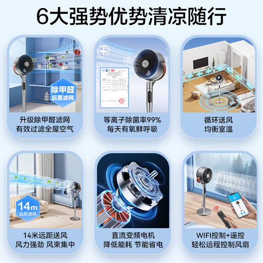 Gree Electric Fan Home Air Circulation Fan Intelligent Remote Control Floor Fan Plasma Sterilization Purification Fan DC Frequency Converter Energy-Saving Electric Fan Light Sound Low Noise Ventilation Fan Air Conditioning Companion FXDZ-2307Bg5-Plasma Sterilization Upgraded Formaldehyde Removal
