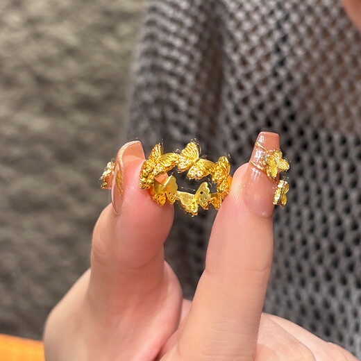 Sea Rover gold dot diamond butterfly ring women's new pure gold 999 niche design ring Valentine's Day gift for girlfriend Gold small crooked butterfly ring 10-11# gold weight about 1.95g
