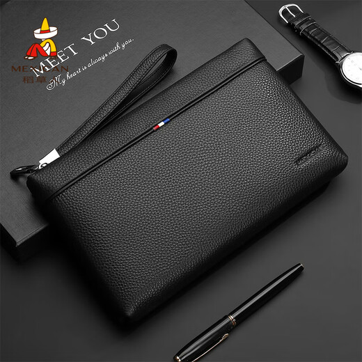 Scarecrow Men's Handbag Long Genuine Leather Business Clutch First-Layer Cowhide Wallet Practical Father's Day Gift for Dad Black Business Main Style