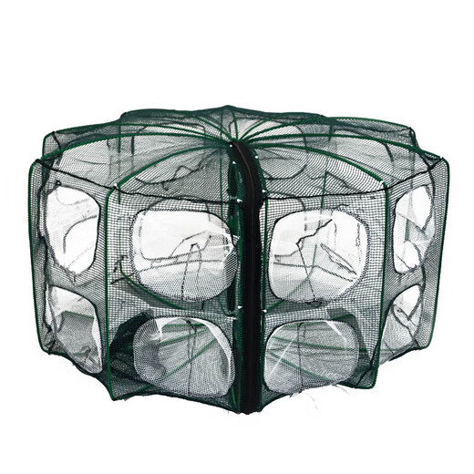 TULX folding shrimp cage, fish cage, eel and loach fishing cage, fishing net, lobster net, shrimp net, fish net, catch crab pot, 20-hole fan-shaped, white, luminous and bold, 20 packs of bait + gifts