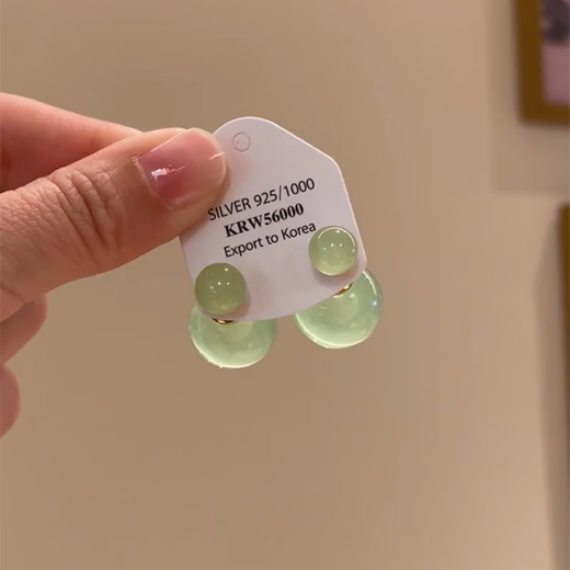 MHFDO jade earrings silver small fresh mint green and field jade-like ice-through earrings earrings one pair