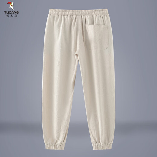 啄木鸟（TUCANO）亚麻裤子男夏季薄款棉麻裤中国风大码男裤束脚哈伦裤宽松休闲长裤 卡其色 M