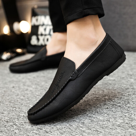 Belle Spring New Herren Doudou Schuhe 2025 Fahren lässige Lederschuhe weiche Sohle Herren trendige Straßenschuhe Internet Promi Schuhe D838 Black 39