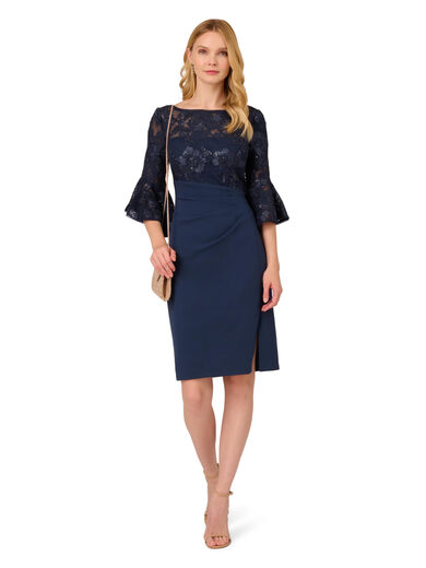 Adrianna Papell Women's Floral Lace Combo Dress Navy 16