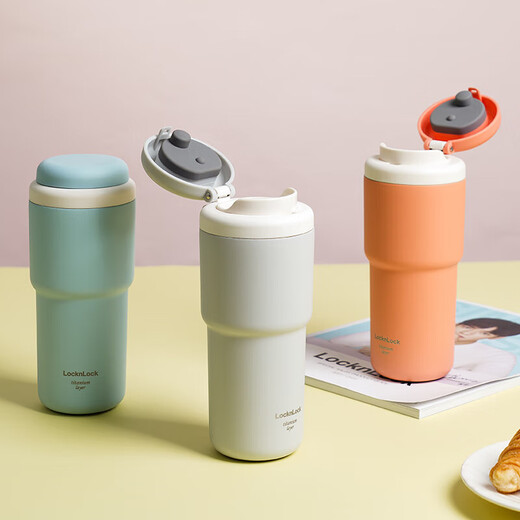 LOCK & LOCK First Look Thermos Cup Women's Coffee Cup Titanium Cup Stainless Steel Travel Cup Car Water Cup Office Men (Titanium Plated) Orange LHC3291Y 480ml