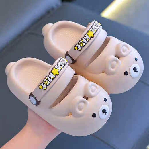 LA CHAPELLE HOMME boys and girls baby indoor and outdoor non-slip soft bottom hole shoes toe beach slippers 10 beige 22
