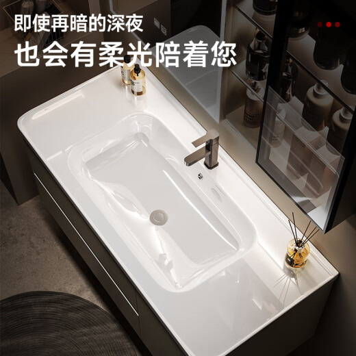 Katif Space Honeycomb Gabinete de baño de aluminio Mesa de lavado engrosado de cerámica Integrado lavado de baño Juego de gabinetes de baño de baño 81 cm con [gabinete de espejo de belleza inteligente] F701