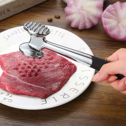 Feiyiya 304 stainless steel food-grade kitchen meat pounding double-sided household meat loosening hammer special meat hammer A rubber handle + horizontal style A small // solid /