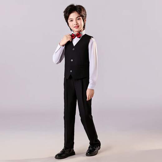 安妮优儿儿童礼服西装套装男童英伦风花童演出服主持人帅气童装 黑色  120