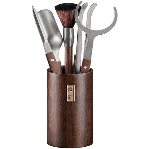 Shangyanfang Ebony Pure Titanium Tea Ceremony Six Gentlemen Set Tea Set Accessories Tea Making Tools Kung Fu Tea Supplies Complete Tea Clamp Brush 2 Ebony Tea Ceremony Bottles + Ebony Houze 5 Accessories