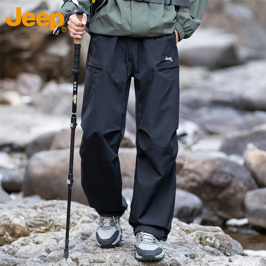 Jeep (JEEP) overalls men's autumn and winter casual pants paratrooper pants sports outdoor trousers men's pants black L