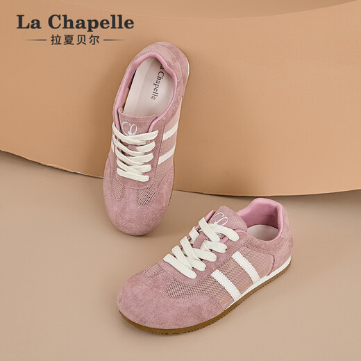 拉夏贝尔女鞋25年新女鞋网面透气板鞋休闲百搭女板鞋德训鞋不臭脚轻便女鞋 粉色 XXE6628-2 37