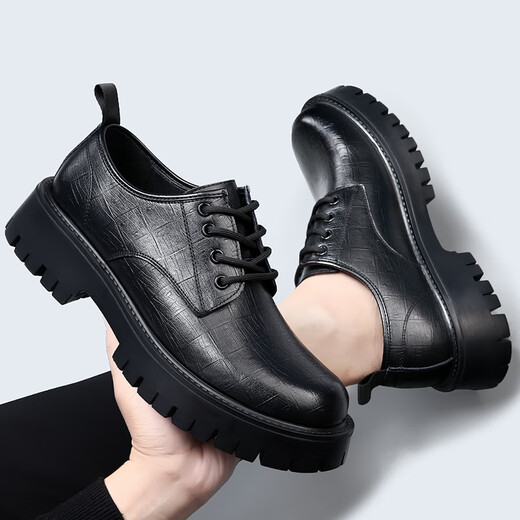 Gy Jinlilai Herrengeschäft formale Tragen Lederschuhe Dicke Sohle erhöhte britische schwarze Männer Big Head Echtes Leder groß Größe 4748 Urlaub 9901 Schwarz 37