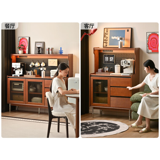 Genji Muyu solid wood sideboard small apartment restaurant medieval storage cabinet home log storage cabinet retro cabinet 0.9 meters
