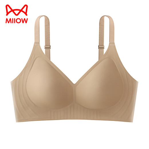 MiiOW Beautiful Back Seamless Bra for Women Without Wires Push-Up Jelly Anti-Gravity Bra Pull-Up Anti-Exposed Bra New Thin Style Khaki M 80-105