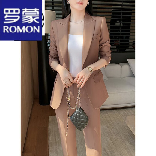 ROMON suit suit women's 2023 autumn and winter new professional wear commuting fashion temperament slim suit jacket two-piece set rose red suit M