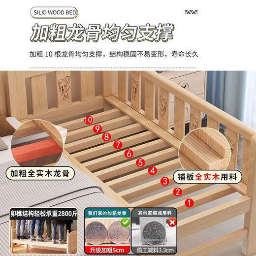 Senyibai solid wood baby bed spliced bed thickened solid wood bed boy single bed girl bedside with baby widened crib two-sided guardrail + mattress () length 200*width 100*height 40