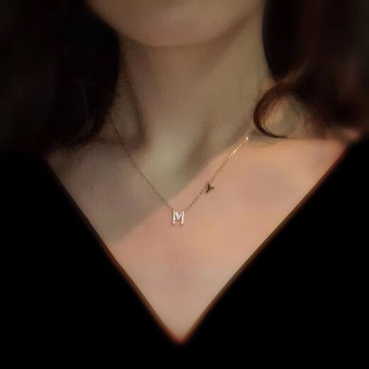 Chishe 18K gold diamond letter necklace clavicle chain women's gold 26 English light luxury niche summer ins versatile rose gold H/white under 20 points ungraded 18K rose gold (letter