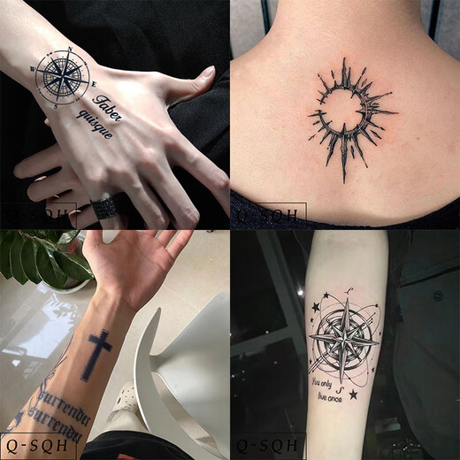 No. 1 Phoenix Compass Herbal Tattoo Sticker Semi-Domineering Flower Arm Wrist Cover Scar Dark Waterproof Long-lasting Tattoos for Men and Women Navigator Set of 8 Herbal Tattoo Stickers