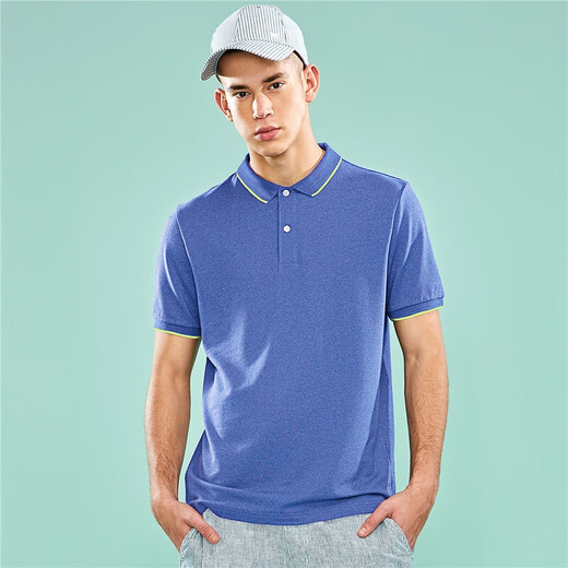 Giordano Men's POLO Shirt Fashionable Floral Contrast British Polo Shirt Short Sleeve 01014018 Logo Navy Blue Extra Size (180/104A)