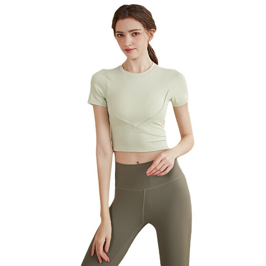 LULUUVTTOH summer high-end yoga wear with chest pads, women's short-sleeved sports tops, tight-fitting Pilates training fitness clothes, Khaki Brown L