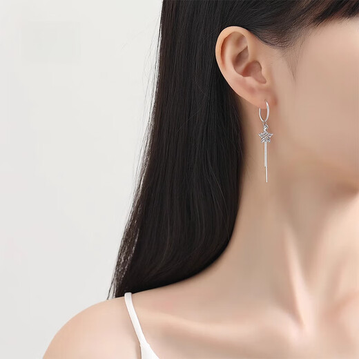 QIANSHU pt950 platinum earrings for women, fashionable platinum tassel star earrings, versatile earrings, earrings, earrings, one pair, 2.9-3.1g