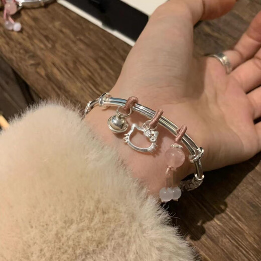KZD2025 spring and summer new style 999 pure silver kitty silver bracelet sterling silver solid bell bracelet ins high-value bracelet flower kitty bell 28g with certificate gift box old